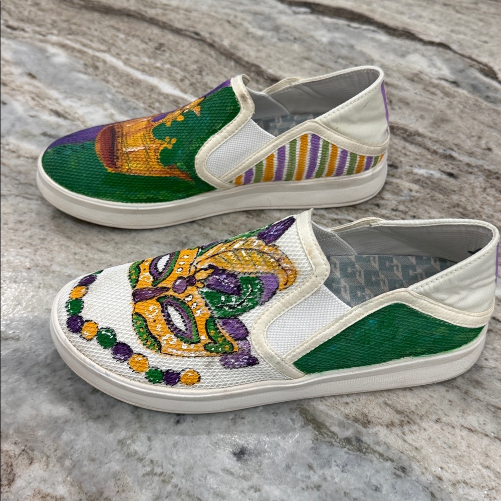 Custom Hand-painted Mardi Gras Slip-On Olukai Sneakers 8.5 - Picture 2 of 8
